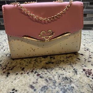 Pink and Cream Women's Bag with Gold Chain